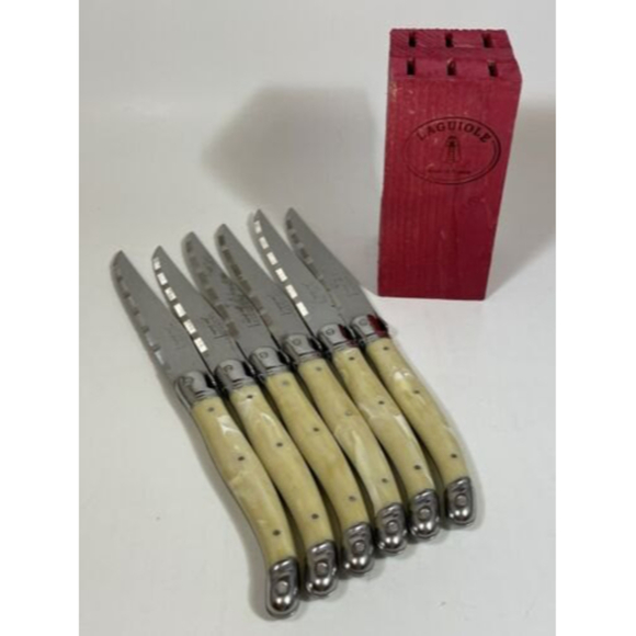 Cutlery SET Laguiole Jean Dobost Steak Knife Thiers France Ivory Marble KNIVES - Picture 11 of 12